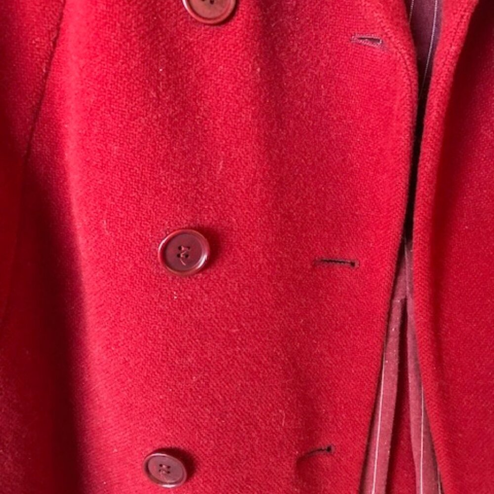 Archival ROMEO GIGLI Red Wool Double-Breasted Long Coat - Pinstripe Lining M/L - Picture 2 of 14